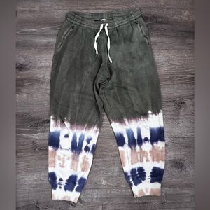 Aerie Olive Green Tie Dye Drawstring Joggers Zip Pockets Size Medium